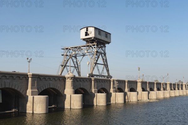 Qanater, Nile Delta. Egypt. December 18th 2022 The El Qanater Barrage, on the River Nile at the Delta Barrages, the Nile River divides into the Damietta and Western Rosetta branches