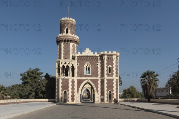 Qanater, Nile Delta. Egypt. December 18th 2022 Architecture of the El Qanater Barrage, on the River Nile at the Delta Barrages, the Nile River divides into the Damietta and Western Rosetta branches