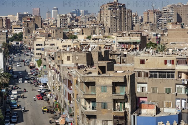 Cairo, Egypt. November 29th 2022 Crowded aerial cityscape view of Cairo, the densely populated capital of Egypt