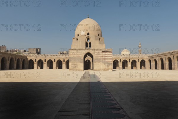The interior architecture of the courtyard and dome of Ibn Tulin Mosque in Cairo, one of the oldest mosques in Egypt