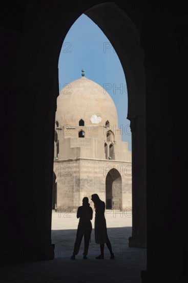 Cairo, Egypt. November 29th 2022 Tourists inside the courtyard and dome of Ibn Tulin Mosque in Cairo, one of the oldest mosques in Egypt