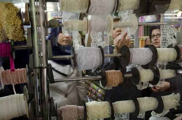 Bursa, Turkey. April 21st 2014 Shopping for lace in the Bazaar, Bursa City, Turkey