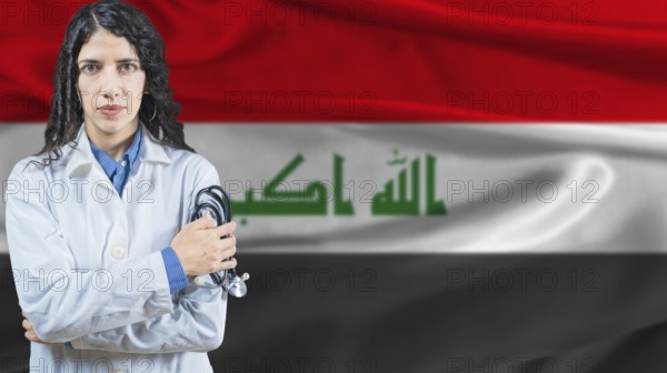 Iraqi national health system, Medical professional on Iraq flag background