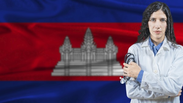 Cambodian national health system, Medical professional on Cambodia flag background