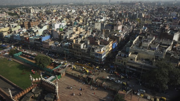 View of Muslim quarter in Delhi with many buildings to the horizon, Delhi, India