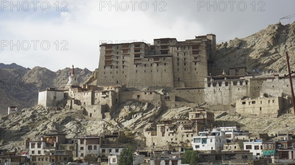 Historic fortress, Leh Palace on a rocky mountain in an urban setting, Leh, Ladakh, North India, Himalayas, India