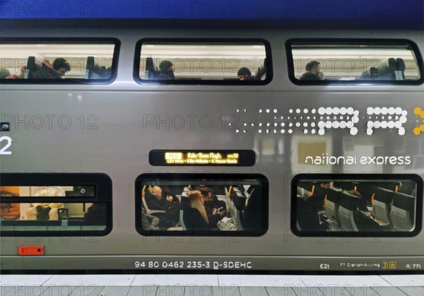 RegioalExpress RE 6, also known as the Rhine-Weser Express, from National Express at the main train station in the evening, Düsseldorf, North Rhine-Westphalia, Germany