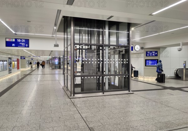 Bright pedestrian tunnel to the platforms after renovation work, central railway station, Dortmund, North Rhine-Westphalia, Germany