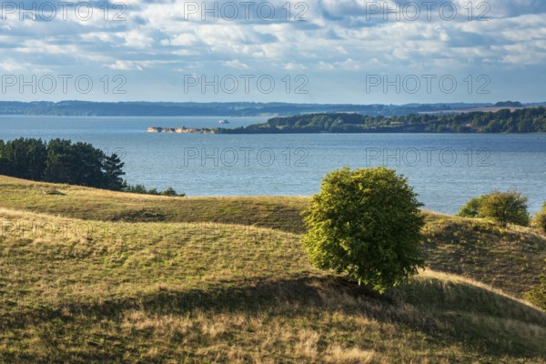 Hilly landscape in the Zicker Mountains, including Zicker Alps, view over the lagoon landscape, Mönchgut nature reserve, Gross Zicker, Mönchgut peninsula, Rügen island, Mecklenburg-Western Pomerania, Germany