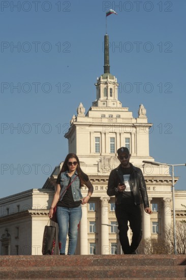 Sofia, Bulgaria, June 4th 2019 Bulgarian People in front of the former Communist Party Building, Sofia, Bulgaria
