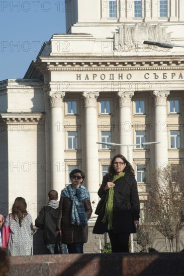 Sofia, Bulgaria, April 1st 2019. Bulgarian People in front of the former Communist Party Building, Sofia, Bulgaria