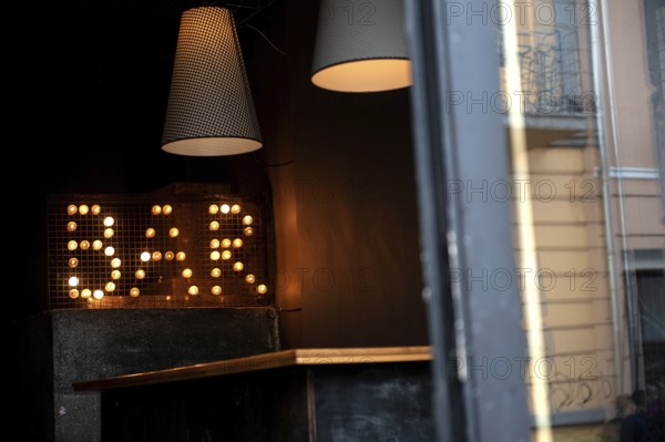 Sofia, Bulgaria. April 6th 2019 Neon Bar Sign, Pub in Sofia, Bulgaria