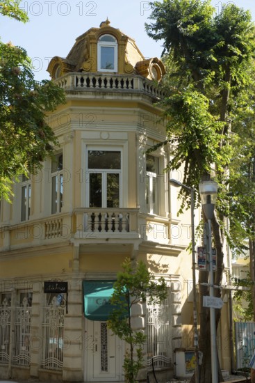 Varna, Bulgaria, September 6th 2020 Classic architecture of a cafe in a trendy neighbourhood of Varna city on the Black Sea coast of Bulgaria