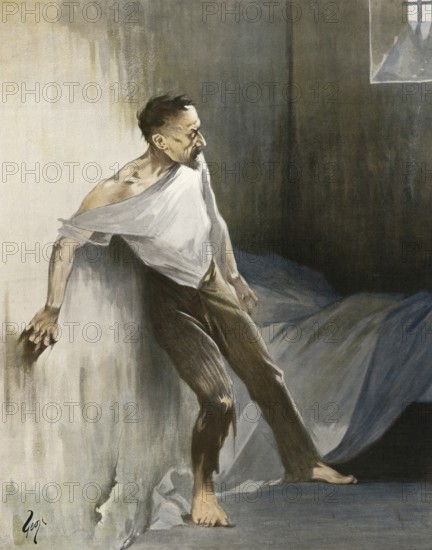 Symbolic alcohol abuse, insanity or madness due to alcohol withdrawal, around 1910, France, authentic, digitally restored reproduction from a 19th century original, exact date of depiction unknown, historical