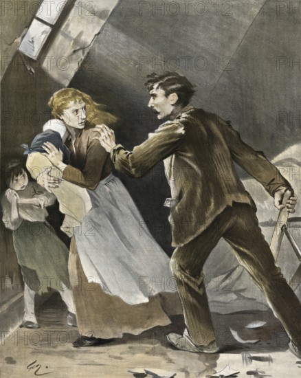 Symbolic of alcohol abuse, The Angry Alcoholic, around 1910, France, authentic, digitally restored reproduction from a 19th-century model, exact date of depiction unknown, historical