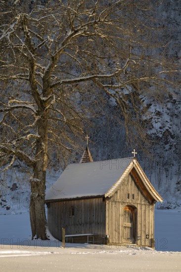 Copper chapel in winter, Hochgallzein, Gallzein, Tyrol, Austria