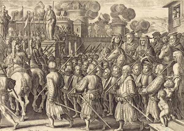 History of the Medici, This picture depicts the magnificent entry of Cosimo I de' Medici into Rome after he was appointed Grand Duke of Tuscany in 1569. Cosimo I de' Medici (born 12 June 1519, died 21 April 1574), Duke of Florence from 1537 and Grand Duke of Tuscany from 1569