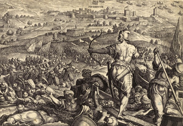 History of the Medici, Battle of Piombino, a historic event from the 16th century. The scene shows the battle between Ottoman troops and the defenders of Piombino