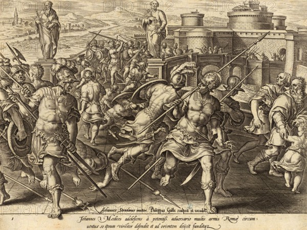 History of the Medici, The young Giovanni de' Medici is surrounded by members of the Orsini family during a street fight in Rome, near the Bridge of Angels. Giovanni de' Medici, Giovanni dalle Bande Nere, delle Bande Nere (born 6 April 1498, died 30 November 1526), Italian condottiere