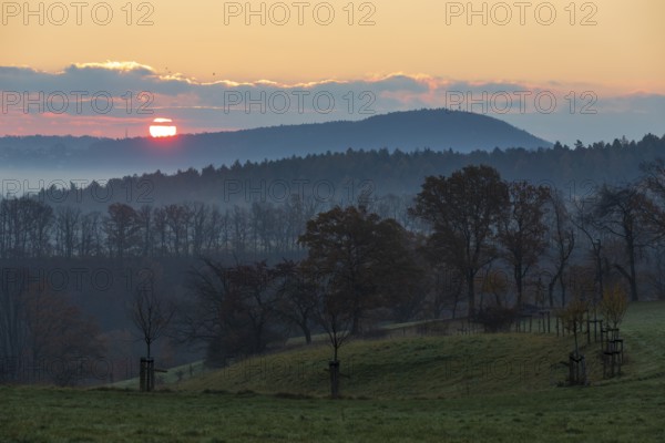 Sunrise with Windberg on an autumn morning, Freital, Saxony, Germany