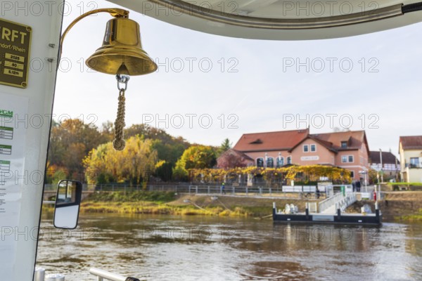 On the new Klarisse electric Elbe ferry on the Elbe between Niederlommatzsch and Diesbar-Seußlitz, Saxon Elbland, Saxony, Germany