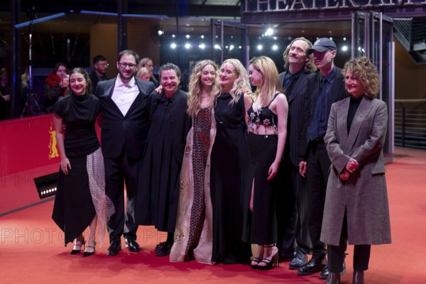 Maddie Browning, Andrew Morrison, Klaudia Smeija, Amanda Seyfried, Mona Fastvold, Viola Prettejohn, Joel Grip, Daniel Blumberg and Tricia Tuttle (Artistic Director of the Berlinale) on the red carpet at the premiere of the Berlinale film The Testament Of Ann Lee at the Berlin Theatre at Potsdamer Platz on 19.02.2026. The 76th Berlin International Film Festival will take place from 12 to 22 February 2026