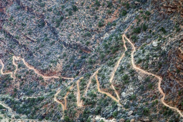 Grand Canyon National Park, Arizona - Switchbacks on Bright Angel Trail. The popular trail descends almost 5, 000 feet from the South Rim to the Colorado River