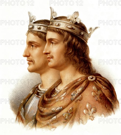 Louis the Younger or Louis III, 830/835-882, King of Saxony, and his elder brother Carloman, Carloman de Bavière, Karlmann or Karlomannus, c. 830-880, King of Bavaria