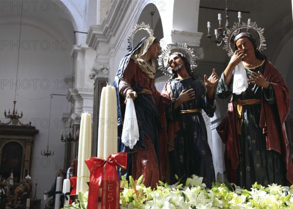 Sicily, Trapani, mystery groups in the Chiesa del Purgatorio church, the wooden figures from the 16th and 17th century show stations of the ordeal of Jesus Christ and are decorated for the Good Friday procession