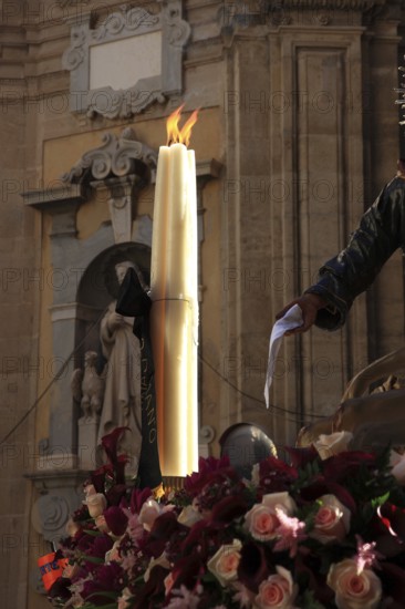 Sicily, old town of Trapani, Good Friday mystery procession La Processione dei Misteri, parade with the mysteries, burning candles