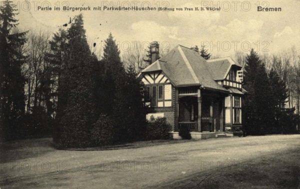 Historical postcard around 1900, Bremen, foundation of H.D. Wätjeu, parkwächter-Häuschen, Germany, reproduction of a postcard, historical