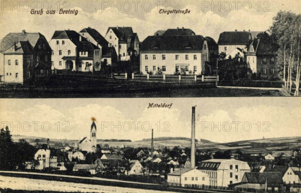 Historical postcard around 1900, Bretnig, today a district of the town of Großröhrsdorf in the district of Bautzen in Saxony, Germany, reproduction of a postcard, historical