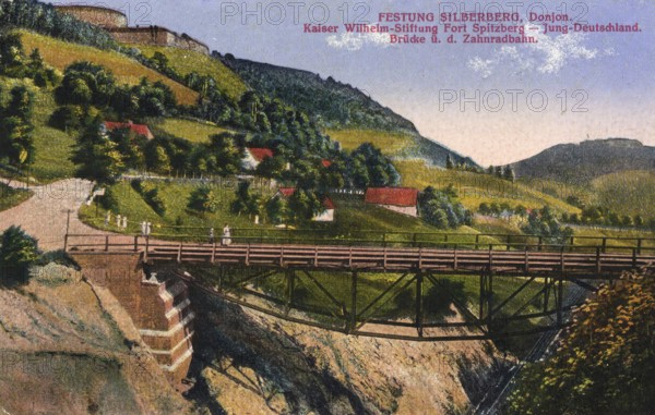 Historical postcard around 1900, Silberberg Fortress, Donjon, today Twierdza Srebrna Gora in Lower Silesia, Poland, reproduction of a postcard, historical