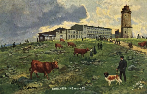 Historical postcard around 1900, Brocken im Harz, Saxony-Anhalt, Germany, reproduction of a postcard, historical