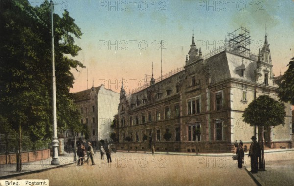 Historical postcard around 1900, Brzeg, post office, today Brzeg, city in southwestern Poland in the Opole province, reproduction of a postcard, historical