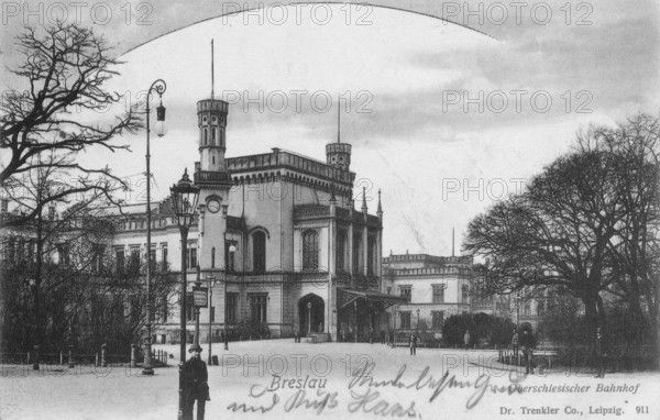Historical postcard around 1900, Breslau, Oberschlesischer Bahnhof, today Wroclaw, Lower Silesia, Poland, reproduction of a postcard, historical
