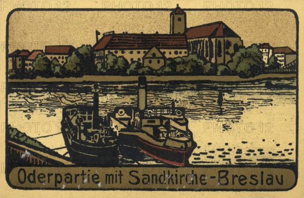 Historical postcard around 1900, Breslau, Oder with sand church, today Wroclaw, Lower Silesia, Poland, reproduction of a postcard, historical