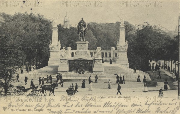 Historical postcard around 1900, Kaiser Wilhelm monument in Breslau, today Wroclaw, Lower Silesia, Poland, reproduction of a postcard, historical
