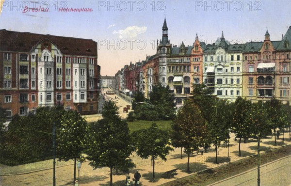 Historical postcard around 1900, Höfchenplatz in Breslau, today Wroclaw, Lower Silesia, Poland, reproduction of a postcard, historical