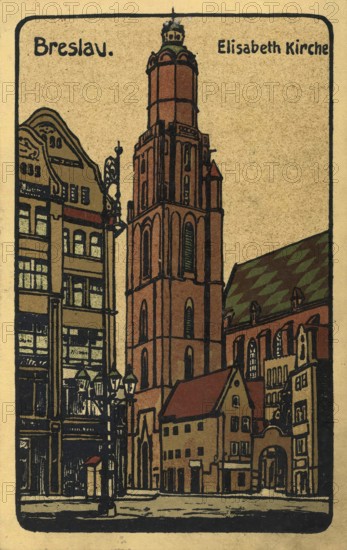 Historical postcard around 1900, Elisabeth church in Breslau, today Wroclaw, Lower Silesia, Poland, reproduction of a postcard, historical