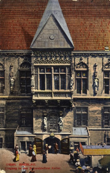 Historical postcard around 1900, entrance to the Schweidnitzer Keller, Breslau, today Wroclaw, Lower Silesia, Poland, reproduction of a postcard, historical