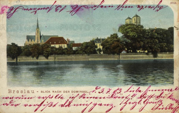 Historical postcard around 1900, view of Cathedral Island, Wroclaw, today Wroclaw, Lower Silesia, Poland, reproduction of a postcard, historical