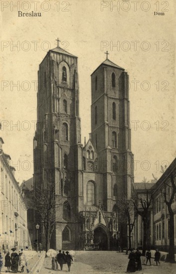 Historical postcard around 1900, Wroclaw Cathedral, today Wroclaw, Lower Silesia, Poland, reproduction of a postcard, historical