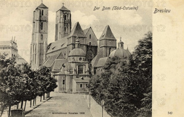 Historical postcard around 1900, the cathedral from the south-east side, Wroclaw, today Wroclaw, Lower Silesia, Poland, reproduction of a postcard, historical