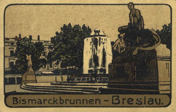 Historical postcard around 1900, Bismarck Fountain in Breslau, today Wroclaw, Lower Silesia, Poland, reproduction of a postcard, historical