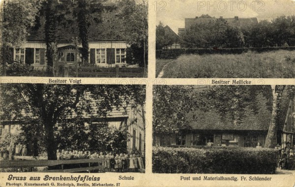 Historical postcard around 1900, greetings from Brenkenhofsfleiß, formerly Brandenburg, today Poland, reproduction of a postcard, historic