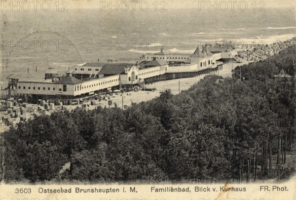 Historic postcard around 1900, Baltic resort Brunshaupten i.M., beach, historic town on the Mecklenburg Baltic Sea coast, which merged with Arendsee and Fulgen in 1937 to form today's Baltic resort Kühlungsborn, Mecklenburg-Western Pomerania, Germany, reproduction of a postcard, historical