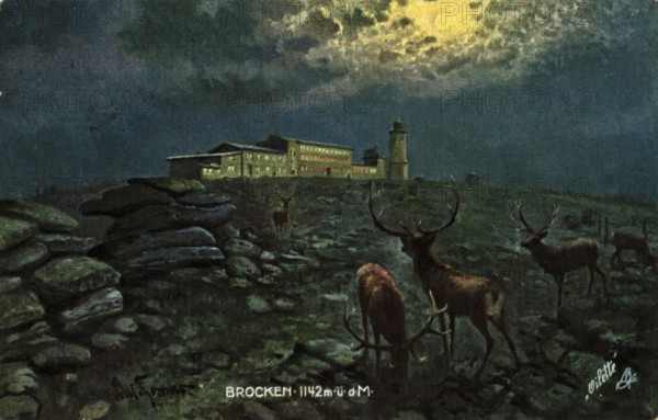 Historical postcard around 1900, Brocken im Harz, Saxony-Anhalt, Germany, reproduction of a postcard, historical