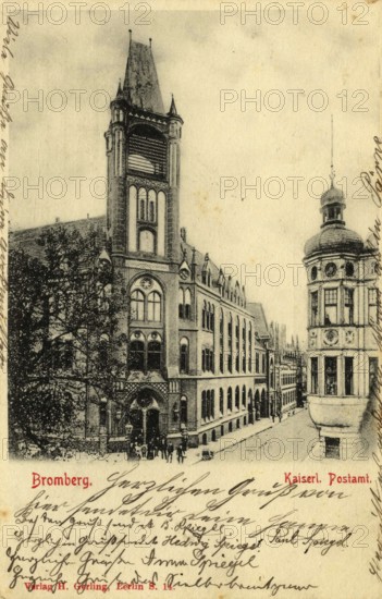 Historical postcard around 1900, Bromberg, imperial post office, today Bydgoszcz, in the Polish Kujawsko-Pomeranian Voivodeship, Poland, reproduction of a postcard, historical