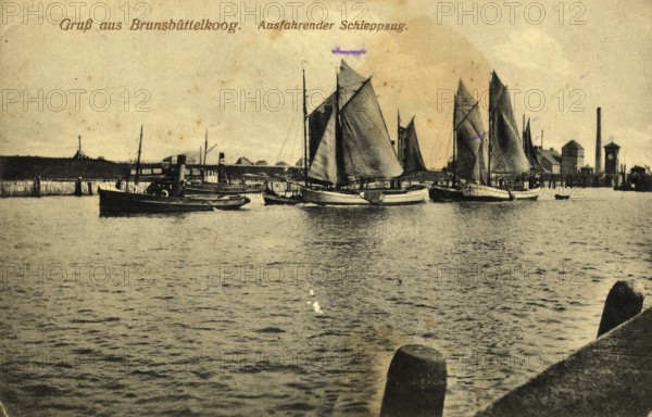 Historical postcard around 1900, Brunsbüttelkoog, Schleswig-Holstein, Germany, reproduction of a postcard, historical